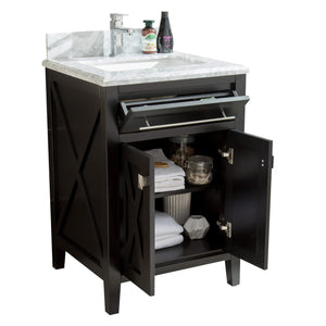 LAVIVA Wimbledon 313YG319-24E-WC 24" Single Bathroom Vanity in Espresso with White Carrara Marble, White Rectangle Sink, Open Tip Tray and Doors