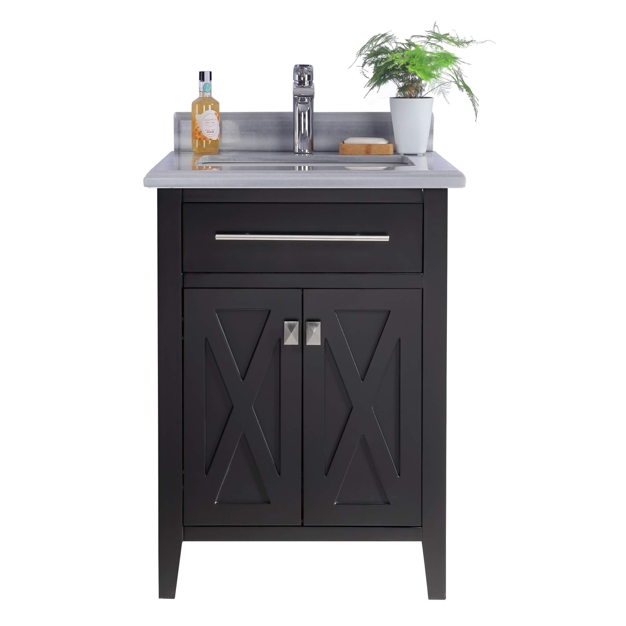 LAVIVA Wimbledon 313YG319-24E-WS 24" Single Bathroom Vanity in Espresso with White Stripes Marble, White Rectangle Sink, Front View