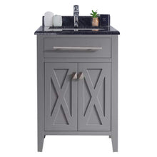 Load image into Gallery viewer, LAVIVA Wimbledon 313YG319-24G-BW 24&quot; Single Bathroom Vanity in Grey with Black Wood Marble, White Rectangle Sink, Front View