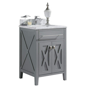 LAVIVA Wimbledon 313YG319-24G-WC 24" Single Bathroom Vanity in Grey with White Carrara Marble, White Rectangle Sink, Angled View