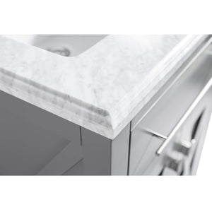 LAVIVA Wimbledon 313YG319-24G-WC 24" Single Bathroom Vanity in Grey with White Carrara Marble, White Rectangle Sink, Countertop Edge Closeup
