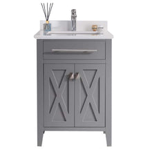 Load image into Gallery viewer, LAVIVA Wimbledon 313YG319-24G-WQ 24&quot; Single Bathroom Vanity in Grey with White Quartz, White Rectangle Sink, Front View