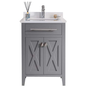 LAVIVA Wimbledon 313YG319-24G-WQ 24" Single Bathroom Vanity in Grey with White Quartz, White Rectangle Sink, Front View