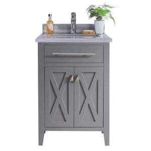 LAVIVA Wimbledon 313YG319-24G-WS 24" Single Bathroom Vanity in Grey with White Stripes Marble, White Rectangle Sink, Front View