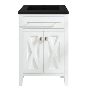 LAVIVA Wimbledon 313YG319-24W-MB 24" Single Bathroom Vanity in White with Matte Black VIVA Stone Surface, Integrated Sink, Front View