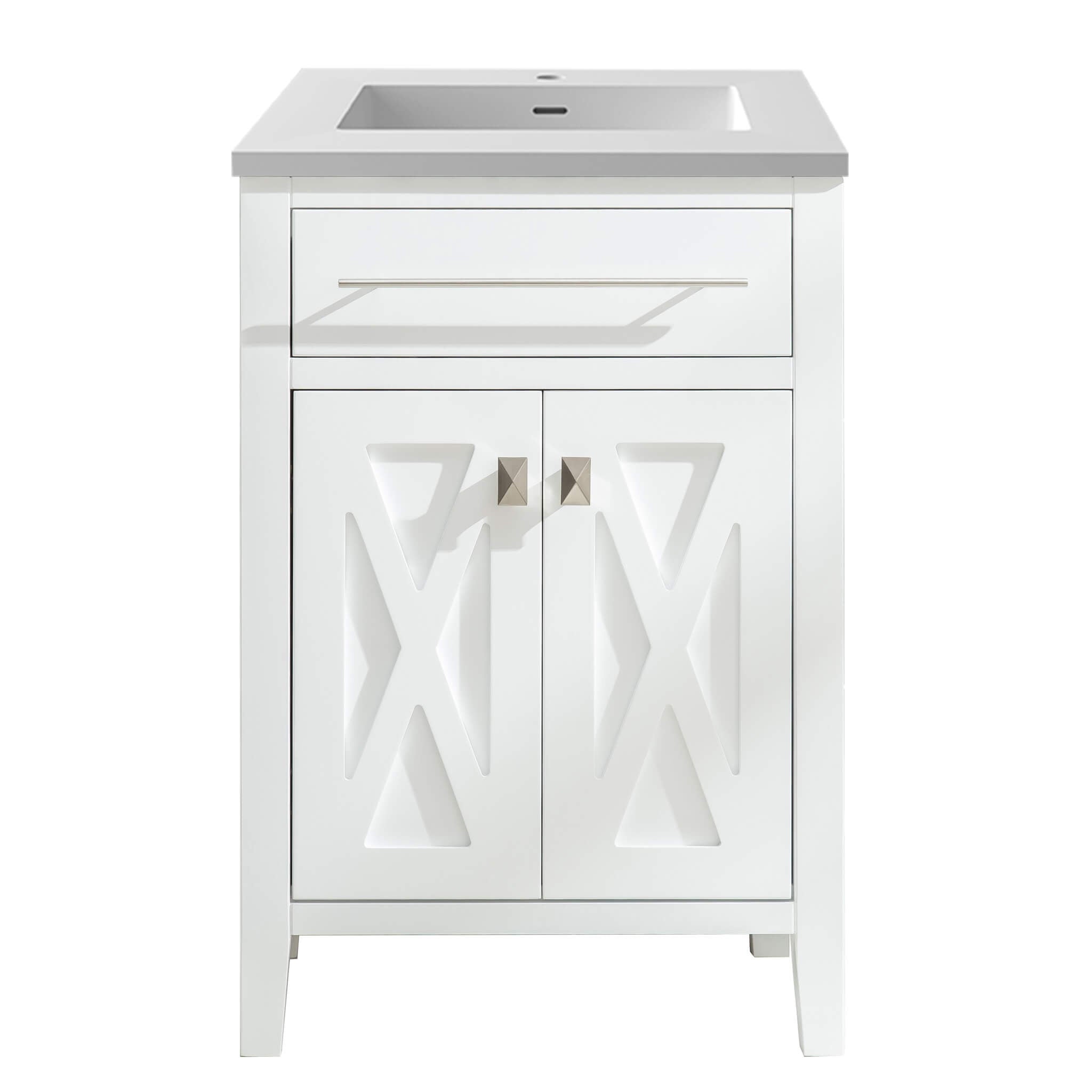 LAVIVA Wimbledon 313YG319-24W-MW 24" Single Bathroom Vanity in White with Matte White VIVA Stone Surface, Integrated Sink, Front View