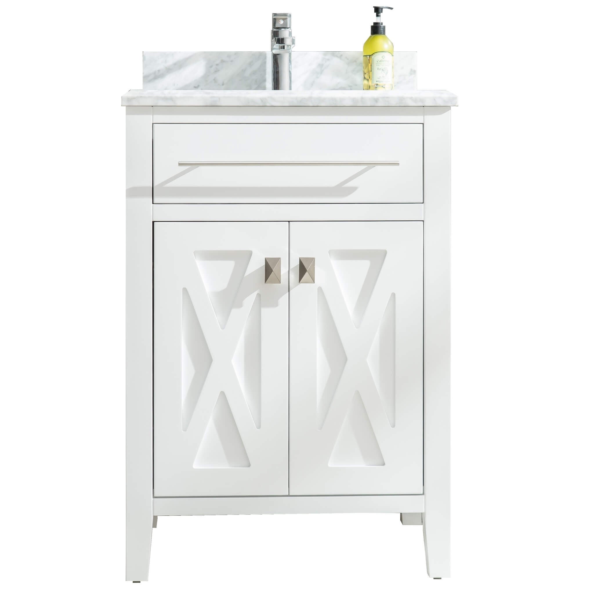 LAVIVA Wimbledon 313YG319-24W-WC 24" Single Bathroom Vanity in White with White Carrara Marble, White Rectangle Sink, Front View
