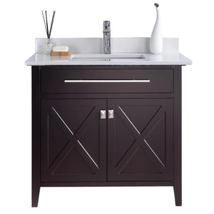 LAVIVA Wimbledon 313YG319-36B-WQ 36" Single Bathroom Vanity in Brown with White Quartz, White Rectangle Sink, Front View