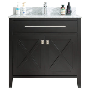 LAVIVA Wimbledon 313YG319-36E-WC 36" Single Bathroom Vanity in Espresso with White Carrara Marble, White Rectangle Sink, Front View