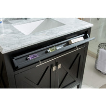 Load image into Gallery viewer, LAVIVA Wimbledon 313YG319-36E-WC 36&quot; Single Bathroom Vanity in Espresso with White Carrara Marble, White Rectangle Sink, Open Tip Tray Closeup