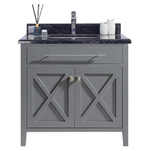 Load image into Gallery viewer, LAVIVA Wimbledon 313YG319-36G-BW 36&quot; Single Bathroom Vanity in Grey with Black Wood Marble, White Rectangle Sink, Front View