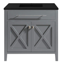 Load image into Gallery viewer, LAVIVA Wimbledon 313YG319-36G-MB 36&quot; Single Bathroom Vanity in Grey with Matte Black VIVA Stone Surface, Integrated Sink, Front View