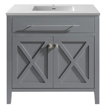 Load image into Gallery viewer, LAVIVA Wimbledon 313YG319-36G-MW 36&quot; Single Bathroom Vanity in Grey with Matte White VIVA Stone Surface, Integrated Sink, Front View
