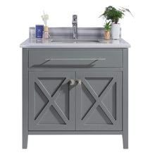 Load image into Gallery viewer, LAVIVA Wimbledon 313YG319-36G-WS 36&quot; Single Bathroom Vanity in Grey with White Stripes Marble, White Rectangle Sink, Front View