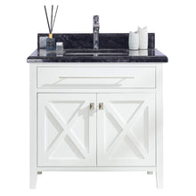 Load image into Gallery viewer, LAVIVA Wimbledon 313YG319-36W-BW 36&quot; Single Bathroom Vanity in White with Black Wood Marble, White Rectangle Sink, Front View