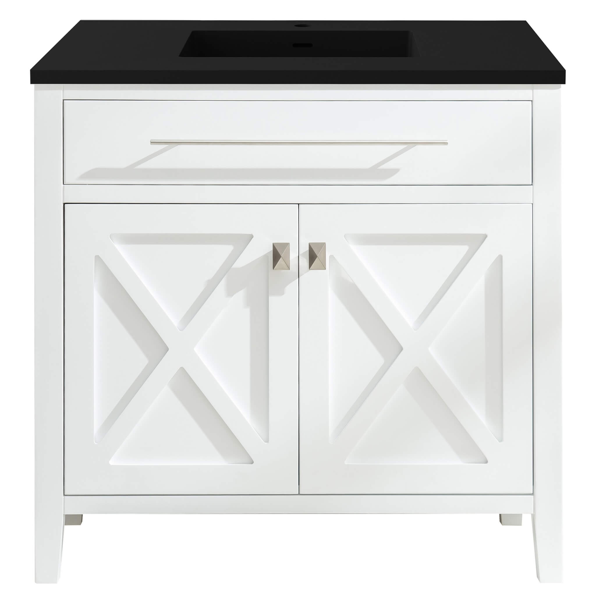 LAVIVA Wimbledon 313YG319-36W-MB 36" Single Bathroom Vanity in White with Matte Black VIVA Stone Surface, Integrated Sink, Front View