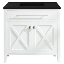 Load image into Gallery viewer, LAVIVA Wimbledon 313YG319-36W-MB 36&quot; Single Bathroom Vanity in White with Matte Black VIVA Stone Surface, Integrated Sink, Front View