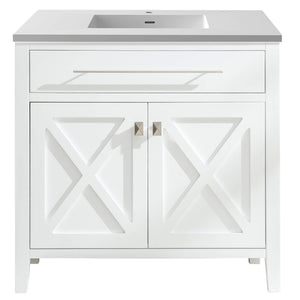 LAVIVA Wimbledon 313YG319-36W-MW 36" Single Bathroom Vanity in White with Matte White VIVA Stone Surface, Integrated Sink, Front View