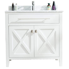 Load image into Gallery viewer, LAVIVA Wimbledon 313YG319-36W-WC 36&quot; Single Bathroom Vanity in White with White Carrara Marble, White Rectangle Sink, Front View