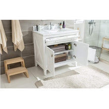Load image into Gallery viewer, LAVIVA Wimbledon 313YG319-36W-WC 36&quot; Single Bathroom Vanity in White with White Carrara Marble, White Rectangle Sink, Rendered Open Tip Tray and Doors