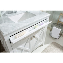 Load image into Gallery viewer, LAVIVA Wimbledon 313YG319-36W-WC 36&quot; Single Bathroom Vanity in White with White Carrara Marble, White Rectangle Sink, Open Tip Tray Closeup