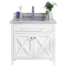 Load image into Gallery viewer, LAVIVA Wimbledon 313YG319-36W-WS 36&quot; Single Bathroom Vanity in White with White Stripes Marble, White Rectangle Sink, Front View