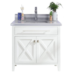 LAVIVA Wimbledon 313YG319-36W-WS 36" Single Bathroom Vanity in White with White Stripes Marble, White Rectangle Sink, Front View