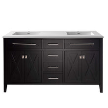 Load image into Gallery viewer, LAVIVA Wimbledon 313YG319-60E-MW 60&quot; Single Bathroom Vanity in Espresso with Matte White VIVA Stone Surface, Integrated Sinks, Front View