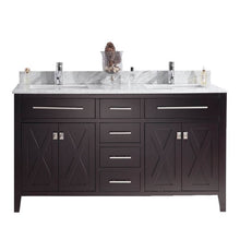 Load image into Gallery viewer, LAVIVA Wimbledon 313YG319-60E-WC 60&quot; Single Bathroom Vanity in Espresso with White Carrara Marble, White Rectangle Sinks, Front View