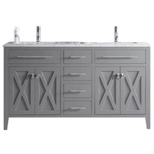 Load image into Gallery viewer, LAVIVA Wimbledon 313YG319-60G-WC 60&quot; Single Bathroom Vanity in Grey with White Carrara Marble, White Rectangle Sinks, Front View