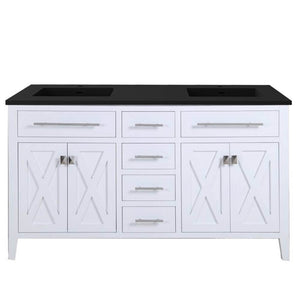 LAVIVA Wimbledon 313YG319-60W-MB 60" Single Bathroom Vanity in White with Matte Black VIVA Stone Surface, Integrated Sinks, Front View