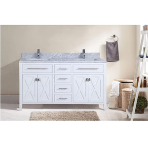 LAVIVA Wimbledon 313YG319-60W-WC 60" Single Bathroom Vanity in White with White Carrara Marble, White Rectangle Sinks, Rendered Bathroom Front View