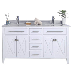LAVIVA Wimbledon 313YG319-60W-WS 60" Single Bathroom Vanity in White with White Stripes Marble, White Rectangle Sinks, Front View