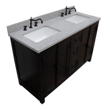 Load image into Gallery viewer, BELLATERRA HOME 400100-55-BA-GY 55&quot; Double Sink Vanity in Brown Ash with Gray Granite, White Rectangle Sinks, Angled View 2