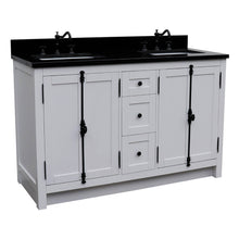 Load image into Gallery viewer, BELLATERRA HOME 400100-55-GA-BG 55&quot; Double Sink Vanity in Glacier Ash with Black Galaxy Granite, White Rectangle Sinks, Angled View