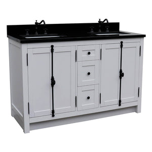 BELLATERRA HOME 400100-55-GA-BG 55" Double Sink Vanity in Glacier Ash with Black Galaxy Granite, White Rectangle Sinks, Angled View