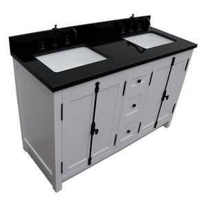 BELLATERRA HOME 400100-55-GA-BG 55" Double Sink Vanity in Glacier Ash with Black Galaxy Granite, White Rectangle Sinks, Top Angled View