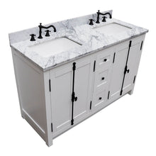 Load image into Gallery viewer, BELLATERRA HOME 400100-55-GA-WM 55&quot; Double Sink Vanity in Glacier Ash with White Carrara Marble, White Rectangle Sinks, Top Angled View