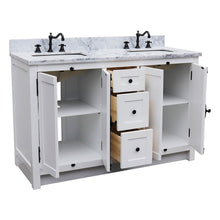 Load image into Gallery viewer, BELLATERRA HOME 400100-55-GA-WM 55&quot; Double Sink Vanity in Glacier Ash with White Carrara Marble, White Rectangle Sinks, Open Doors and Drawers