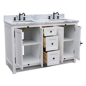 BELLATERRA HOME 400100-55-GA-WM 55" Double Sink Vanity in Glacier Ash with White Carrara Marble, White Rectangle Sinks, Open Doors and Drawers