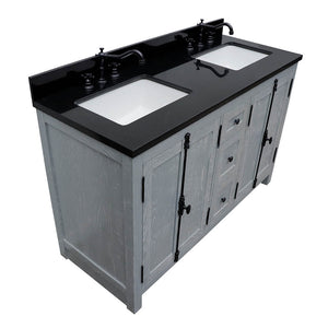 BELLATERRA HOME 400100-55-GYA-BG 55" Double Sink Vanity in Gray Ash with Black Galaxy Granite, White Rectangle Sinks, Top Angled View