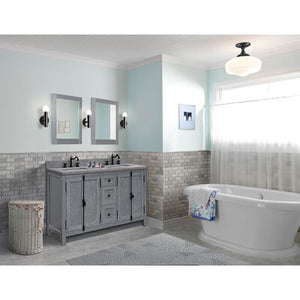 BELLATERRA HOME 400100-55-GYA-GY 55" Double Sink Vanity in Gray Ash with Gray Granite, White Rectangle Sinks, Rendered Bathroom