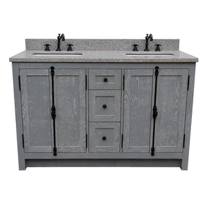 BELLATERRA HOME 400100-55-GYA-GY 55" Double Sink Vanity in Gray Ash with Gray Granite, White Rectangle Sinks, Front View