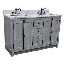 Load image into Gallery viewer, BELLATERRA HOME 400100-55-GYA-WM 55&quot; Double Sink Vanity in Gray Ash with White Carrara Marble, White Rectangle Sinks, Angled View