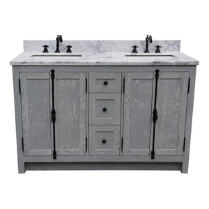 BELLATERRA HOME 400100-55-GYA-WM 55" Double Sink Vanity in Gray Ash with White Carrara Marble, White Rectangle Sinks, Front View