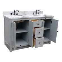 Load image into Gallery viewer, BELLATERRA HOME 400100-55-GYA-WM 55&quot; Double Sink Vanity in Gray Ash with White Carrara Marble, White Rectangle Sinks, Open Doors and Drawers