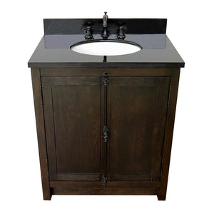 BELLATERRA HOME 400100-BA-BGO 31" Single Sink Vanity in Brown Ash with Black Galaxy Granite, White Oval Sink, Top View