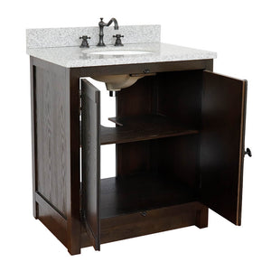 BELLATERRA HOME 400100-BA-GYO 31" Single Sink Vanity in Brown Ash with Gray Granite, White Oval Sink, Open Doors