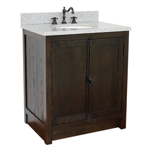 BELLATERRA HOME 400100-BA-GYO 31" Single Sink Vanity in Brown Ash with Gray Granite, White Oval Sink, Angled View