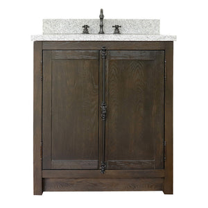 BELLATERRA HOME 400100-BA-GYR 31" Single Sink Vanity in Brown Ash with Gray Granite, White Rectangle Sink, Front View